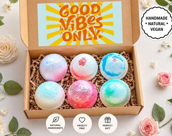 Handmade Natural Bath Bomb Gift Set, Vegan Spa Relaxation Self-Care Box
