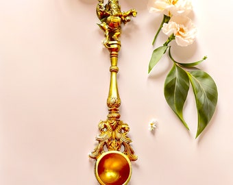 Brass Pooja Spoon, Hawan Spoon, Yagna Spoon, Ganesha Spoon, Brass worship Spoon, Indian Religious Item, Ships from US