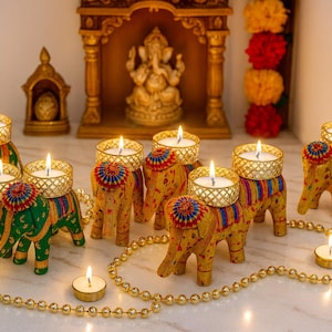 Elephant Tealight Holder: Diwali Decoration, Wedding Decor, Ships from US image 3