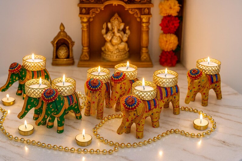Elephant Tealight Holder: Diwali Decoration, Wedding Decor, Ships from US image 3