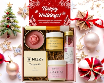 Christmas Spa Gift Basket, Cozy Holiday Pamper Box for Her, Relaxation Basket