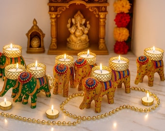 Elephant Tealight Holder: Diwali Decor, Return Gifts, Indian Wedding Decoration, Ships from US