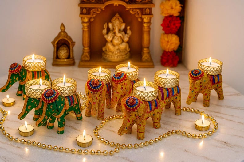 Elefant Teelichthalter: Diwali Decor, Gegengeschenke, indische Hochzeitsdekoration, Schiffe aus den USA Bild 1
