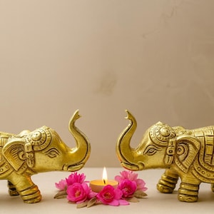 Handcrafted Brass Elephant Set: Indian Home Decor, Diwali Gifts