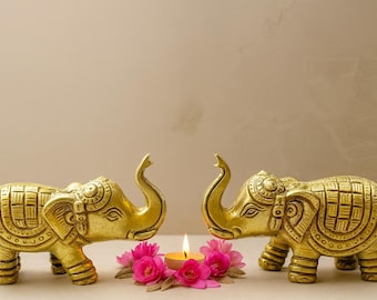 Handcrafted Brass Elephant Set: Indian Home Decor, Diwali Gifts