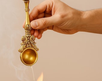 Handcrafted Brass Ganesha Hawan Spoon: Indian Pooja Decor