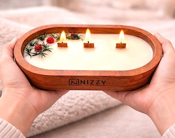 Wooden Dough Bowl Candle – 3 Crackling Wood Wicks, Hand Poured Soy Candle, Farmhouse Home Decor