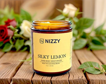 Natural Lemon Body Lotion, Handmade Moisturizer with Shea Butter, Aloe, Vegan Skincare, Hydrating Hand & Body Cream, Zero Waste