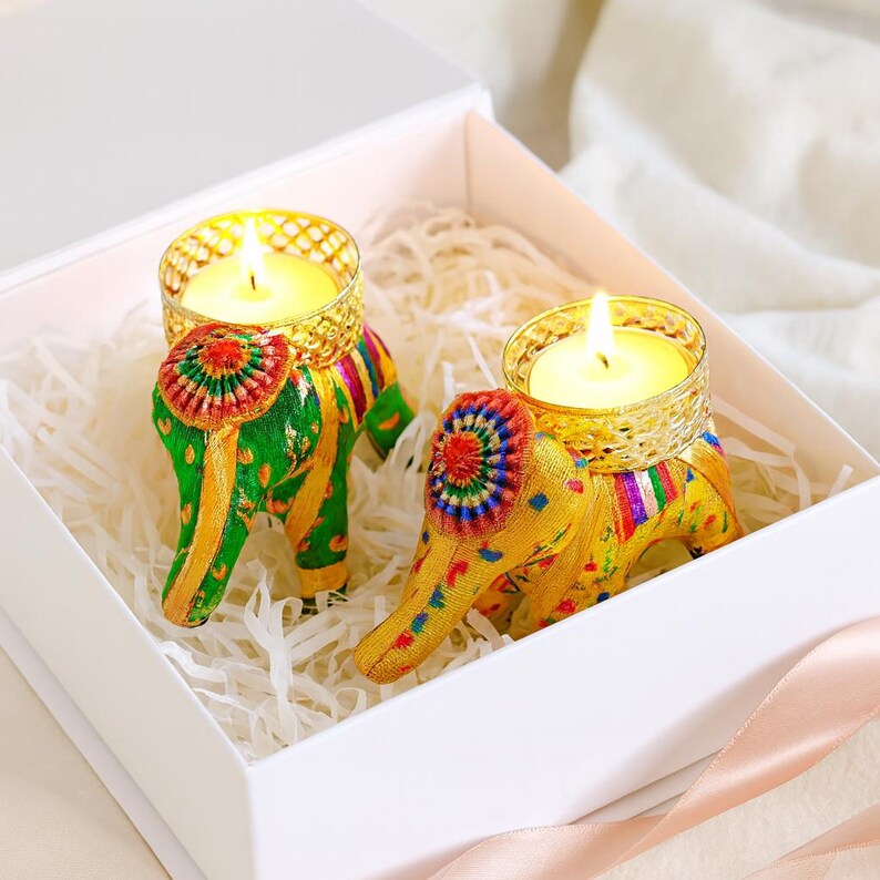 Elephant Tealight Holder: Diwali Decoration, Wedding Decor, Ships from US image 2
