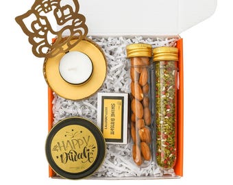 Diwali Gift Box: Candle, Almonds & Tealight - Indian Festival Hamper