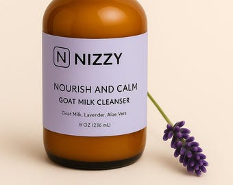 Goat Milk Cleanser 8 oz, Hydrating Milky Face Cleanser, Natural Face Wash, Lavender Aloe Vera Skincare by Nizzy, Hydrating Face Wash, Gentle