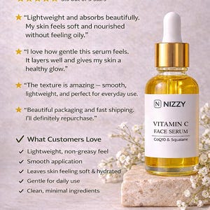 Vitamin C Face Serum with CoQ10 & Squalane – Lightweight Antioxidant Facial Oil, Vegan Glow Serum image 8