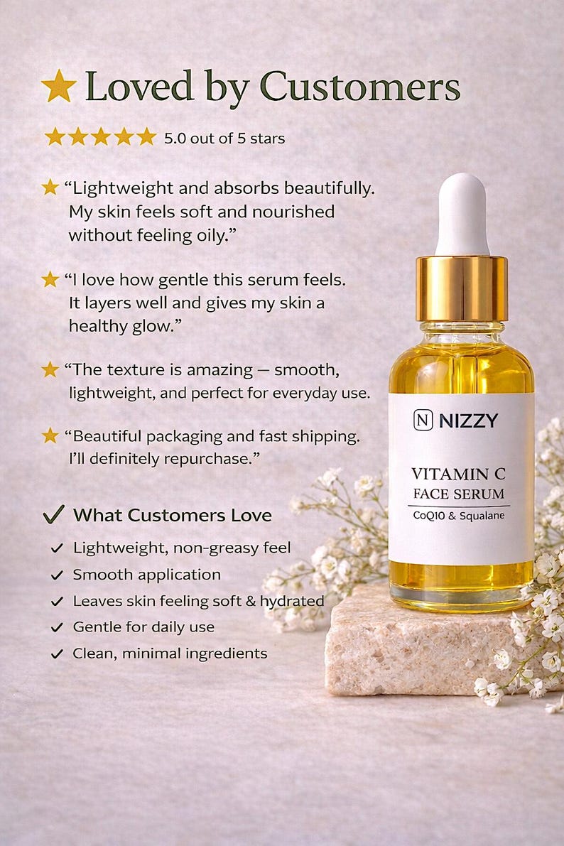 Vitamin C Face Serum with CoQ10 & Squalane – Lightweight Antioxidant Facial Oil, Vegan Glow Serum image 8
