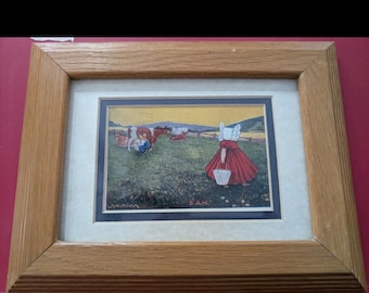 Vintage Framed Print of The Sunbonnet Girl Character Referred Sunbonnet Sue Art