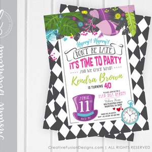 Wonderland Birthday Invitation- &quot;Time To Party!&quot;|White Rabbit| Alice in Wonderland|Instant Edit Download|Digital Invitation|