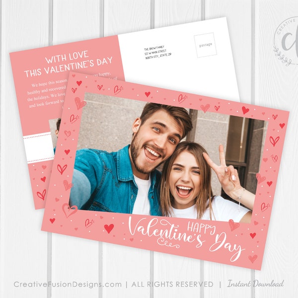Valentine Postcard, Family update postcard, Unique Valentine Postcard, Printable Editable Valentine Photo Card for Families