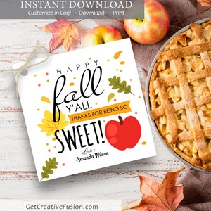 Fall Gift Tag Instant Download - Editable Apple Gift Tag - Fall Gift - Back To School Gift - It&#39;s Fall Ya&#39;ll Gift Tag - Printable Fall Tag