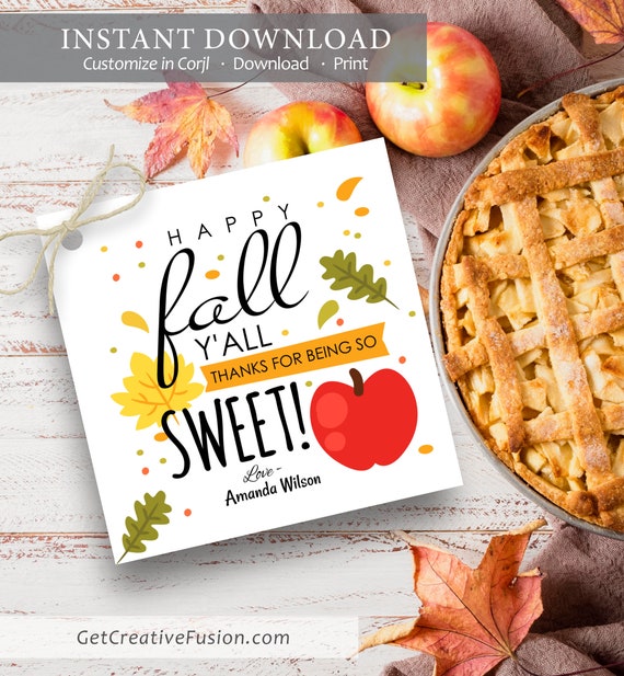 Fall Apple Gift Tag – Printable, Editable Template (Digital Download)
