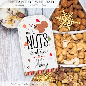Nuts about you Christmas Gift Tag Printable, DIY Christmas gift tag, Digital Christmas Gift Tag for Nuts, Tag for Christmas gift, 2021 Tag