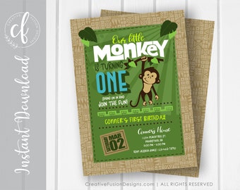 Jungle Party Editable Invitation - "Little Monkey"| 1st Birthday|Digital Download Birthday Invitation