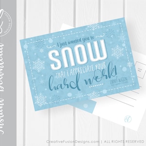 Cartão postal e etiquetas de agradecimento ao cliente - "Snow Much"|Agradecimento ao cliente de vendas diretas||Cartão de agradecimento editável|Pacote de download digital