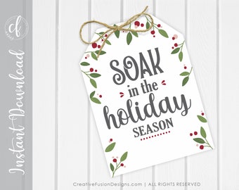 Printable gift tag for bath soak, bath bombs, spa gifts & relaxation gifts, Christmas and Holiday Printable Gift Tag