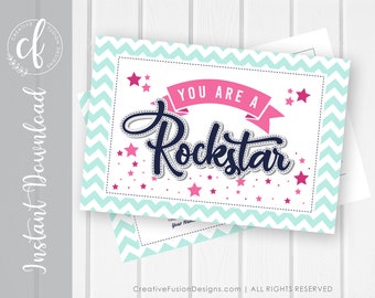 Direct Sales Rank Postcard: "Rockstar- Teal"|Team Rank Postcard|Downline Support|Instant Edit Digital Download Postcard