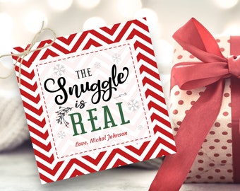 The Snuggle is Real Christmas Gift Tag Printable, Employee Holiday Gift Tag, Co-worker Christmas Gift, Printable Blanket Holiday Gift Tags