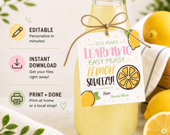 Editable Teacher Gift Tag Printable | Easy Peasy Lemon Squeezy | End of Year Appreciation | Lemon Thank You Tag
