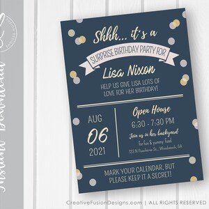 Surprise Party Invitation- &quot;Surprise!&quot;|Adult Birthday Party Invitation| Editable Birthday Invitation