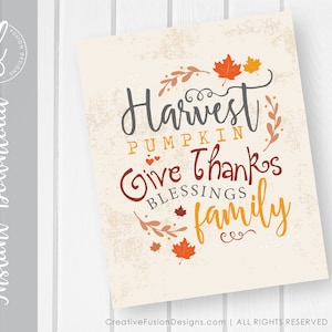 Thanksgiving Printable, Harvest Printable, Fall Decor, Pumpkin Printable Decor, Thanksgiving Digital File, DIY Thanksgiving Decoration