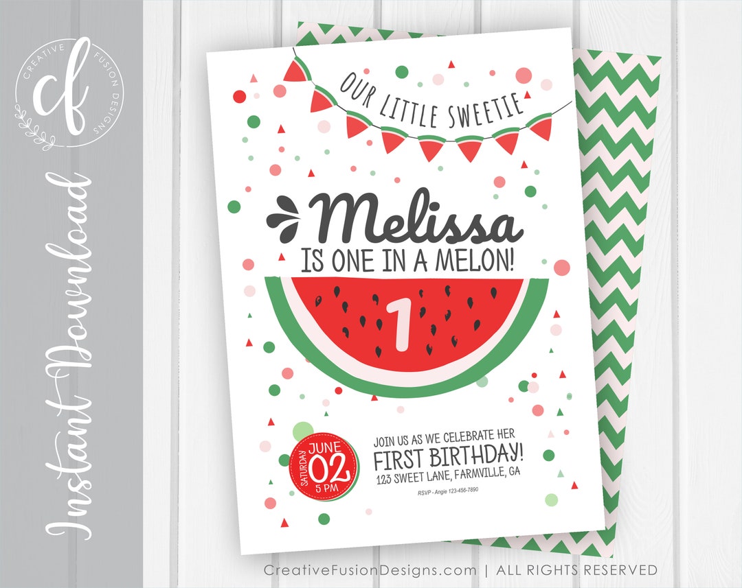 Watermelon Birthday Invitation Template| Instant Edit Download|digital