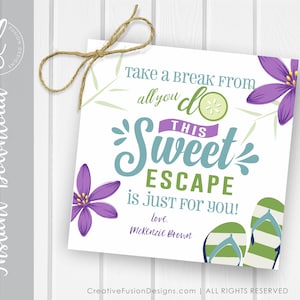 Waarderingscadeau leraar, cadeaulabel spaleraar, Sweet Escape cadeaubon met spa-thema downloaden en sjabloon