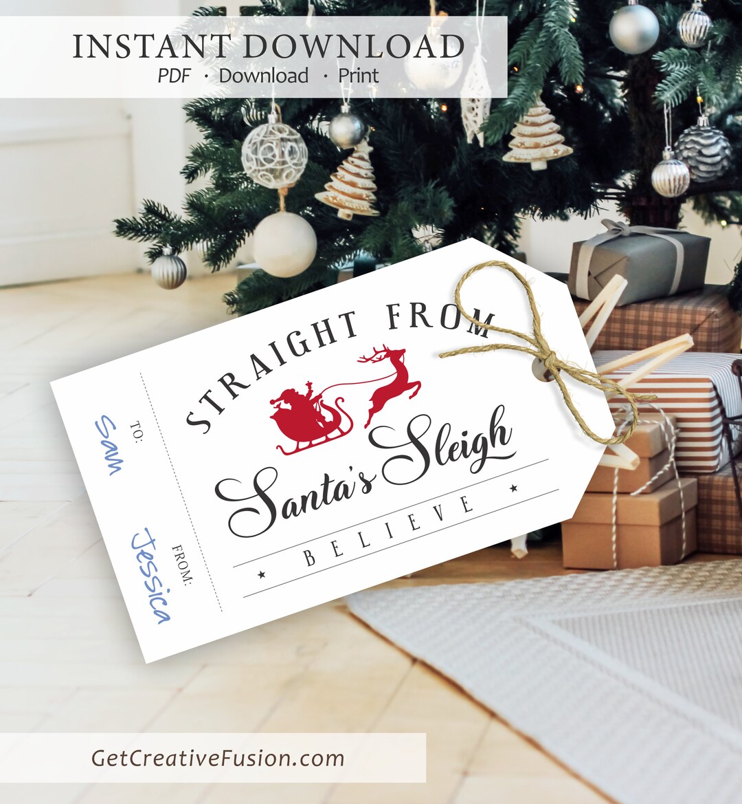 Simple Christmas Gift Tag, Printable Christmas Gift Tag, Santa's Sleigh ...