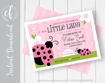 Ladybug Baby Shower Invitation – Pink Stripes (Digital Download)