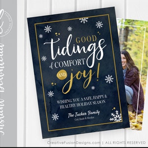 Digitale kerstkaart met familiefoto, Tidings of Comfort and Joy Christmas Card