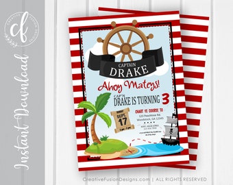 Pirate Birthday Party Invitation - "Ahoy Matey!"|Editable party invitation|Instant Digital Download Party Invitation