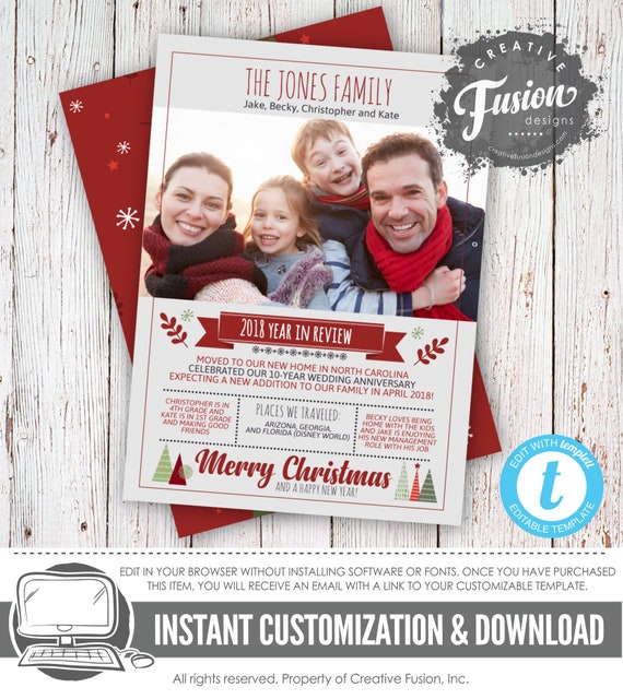 christmas card year in review family christmas card with photos holiday card christmas card template digital card prints available family christmas card template