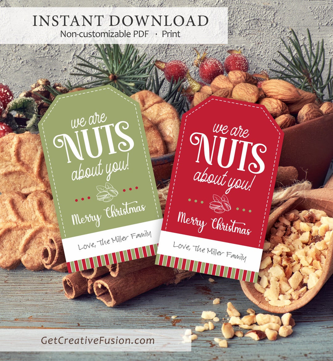 Nuts About You Christmas Gift Tag Printable, DIY Christmas Gift Tag ...