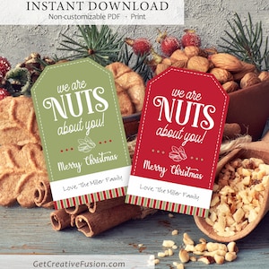Nuts about you Christmas Gift Tag Printable, DIY Christmas gift tag, Digital Christmas Gift Tag for Nuts, Tag for Christmas gift, 2021 Tag