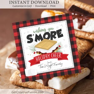 Etiqueta de Natal S'more, Etiqueta de presente S'mores para impressão, Alegria de Natal S'more, Etiqueta de Natal para impressão, Presente de Natal DIY, Natal para professores