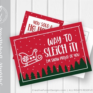 Zestaw pocztówek do wydrukowania z saniami Świętego Mikołaja do sprzedaży bezpośredniej, Snow proud of you Christmas postcard