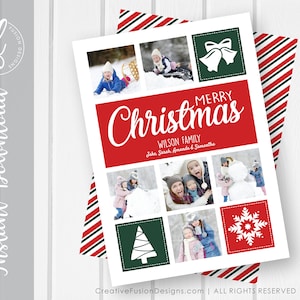 Familienfoto Weihnachtskarte, Weihnachtskartenvorlage, Digitaler Download Weihnachtskarte, Zuckerstange Weihnachtskarte mit Fotomontage