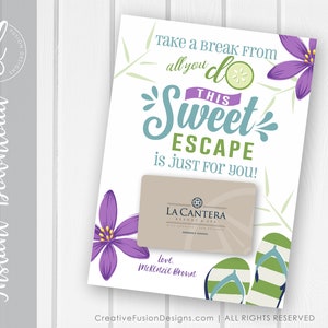 Lehrer Wertschätzung Geschenk, Spa Geschenk Kartenhalter- "Sweet Escape!"| Druckbare Geschenkkartenhalter | Lehrer Geschenk