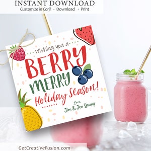 Etiqueta de regalo de batido, etiqueta de regalo para fruta, etiqueta de batido imprimible, etiqueta de regalo de bayas imprimible, feliz día festivo de bayas, idea de regalo de compañero de trabajo