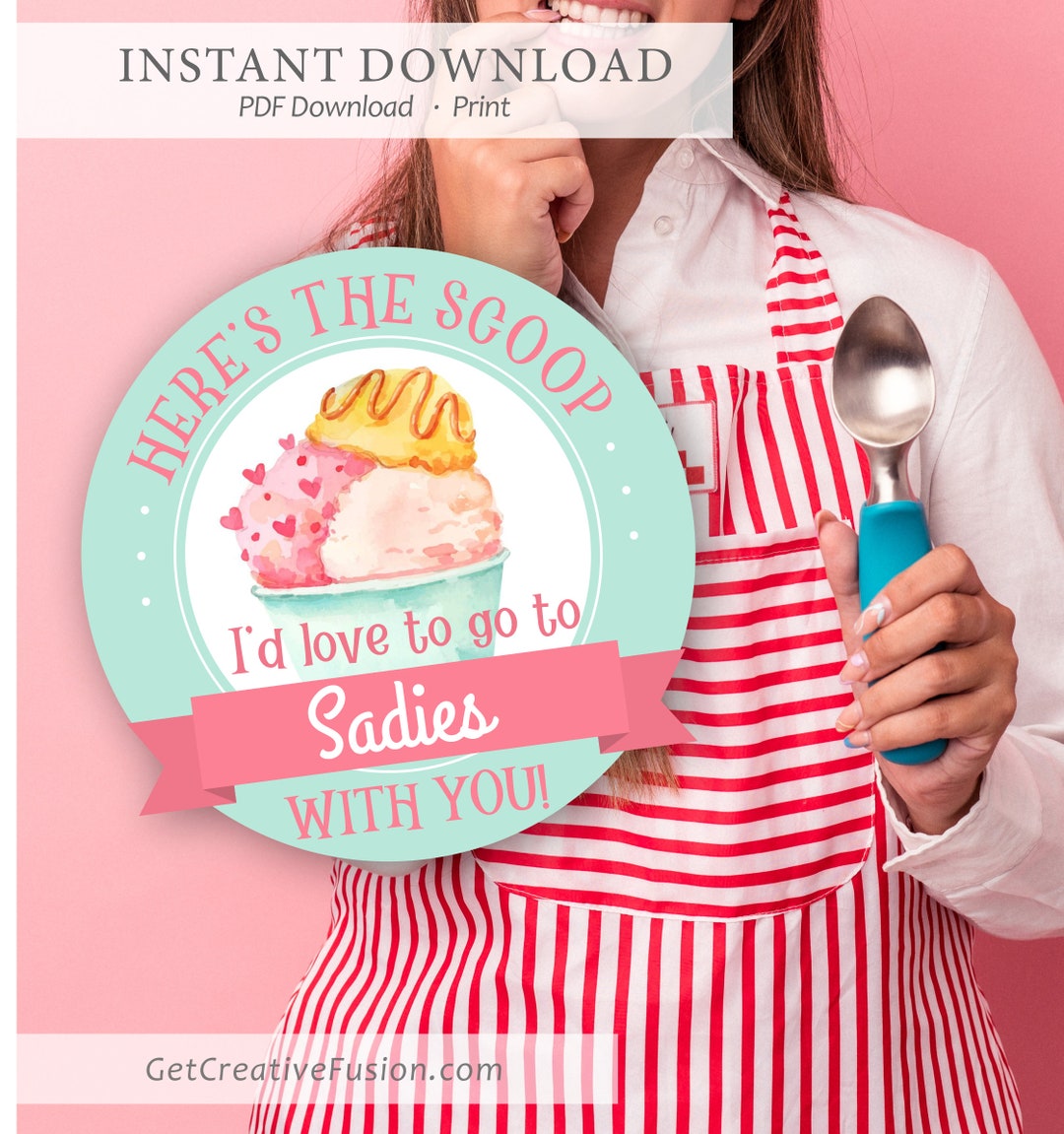 Ice Cream Tag, Printable Ice Cream Gift Tag, Ice Cream Scoop, Promposal