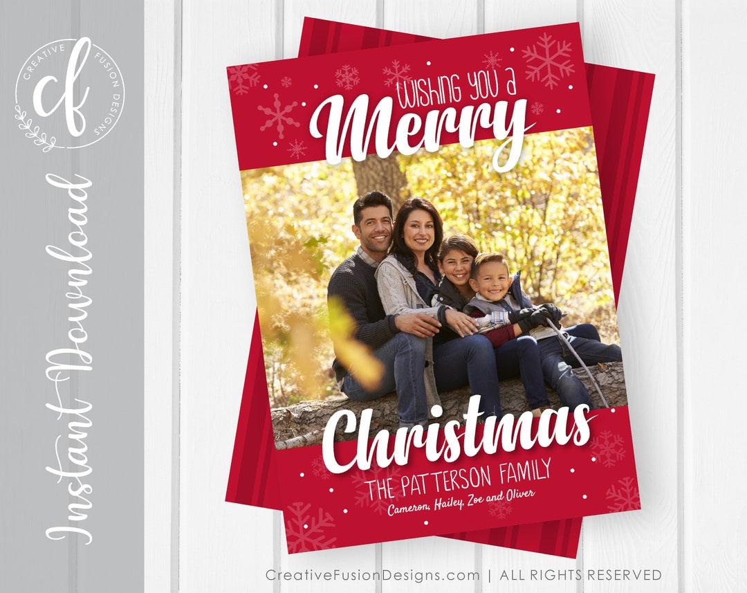 Modern Family Photo Christmas Card Template – Editable 5×7 Holiday Card ...