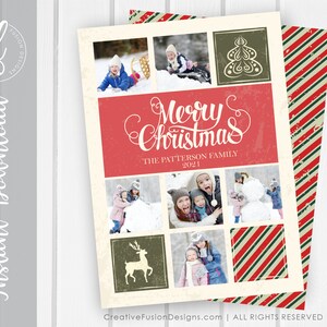 Candy Cane Christmas Card- &quot;Vintage Candy Cane&quot;| Instant Edit Download Christmas Card| Custom Photo Christmas Card