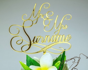 Personalised Wedding Cake Topper Mr & Mrs Surname Custom Made Decoration