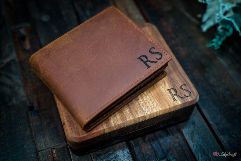 best mens leather wallet bifold personalised wallet with wooden gift box